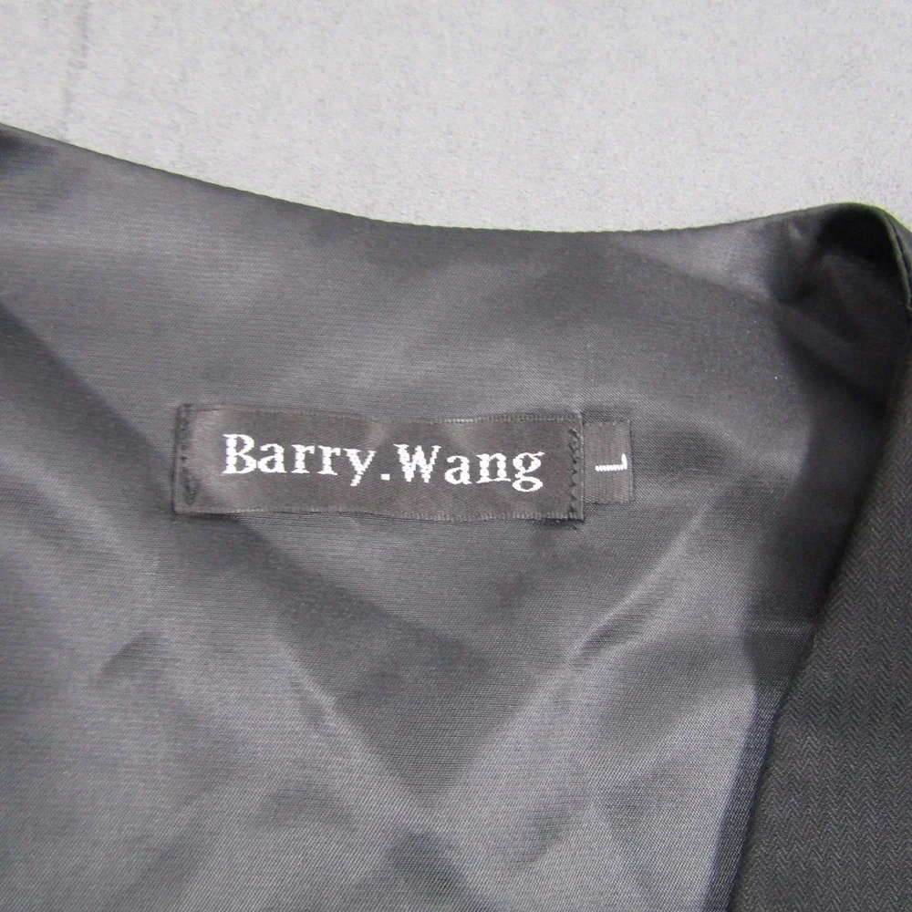 Barry.Wang Suit Vest Men Size L Black Formal Button Down Adjustable Back 00675